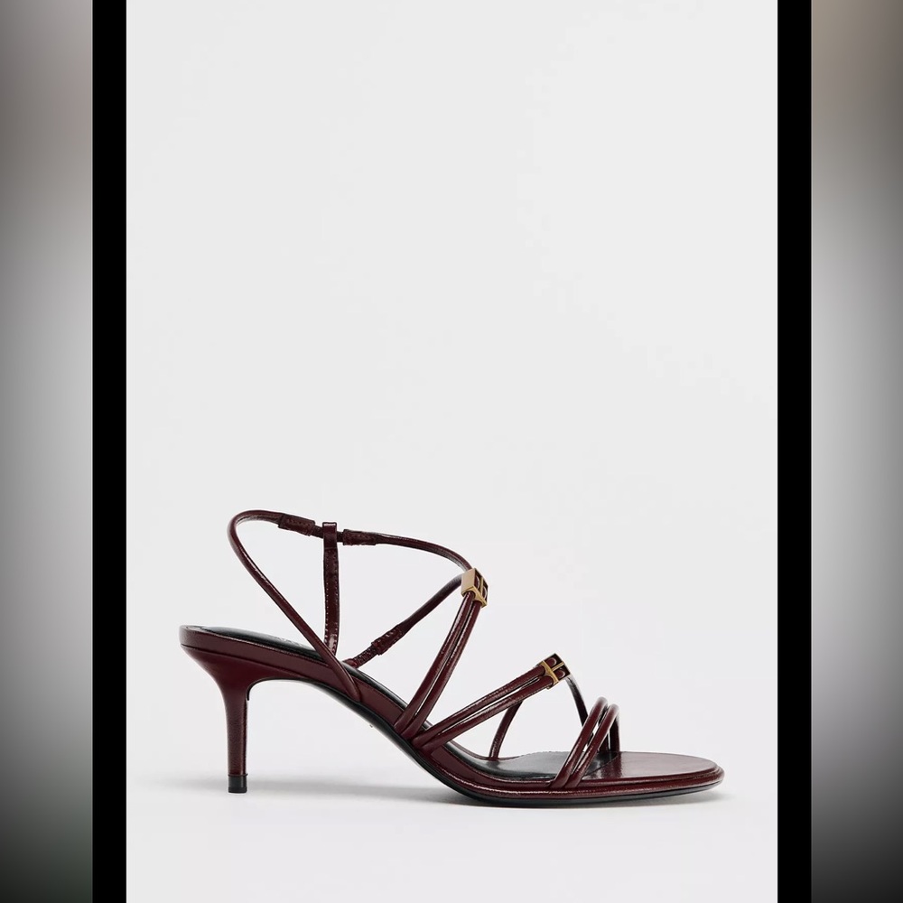 New with tags Zara Women's high heeled Burgundy Strappy Sandals - Picture 4 of 9